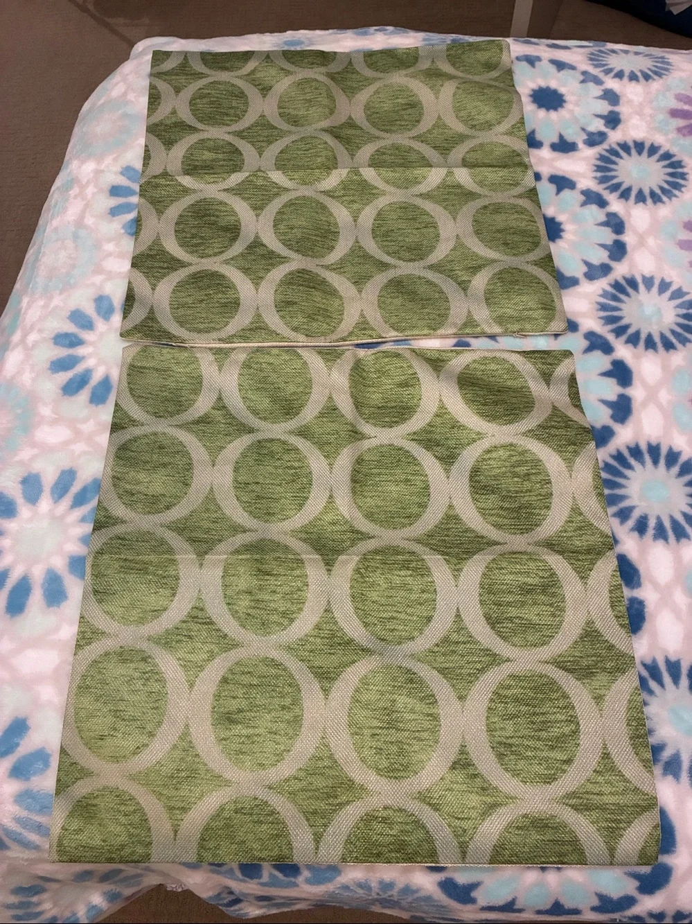 Two Textured Green, Light Grey and Cream Decorative Pillow Covers